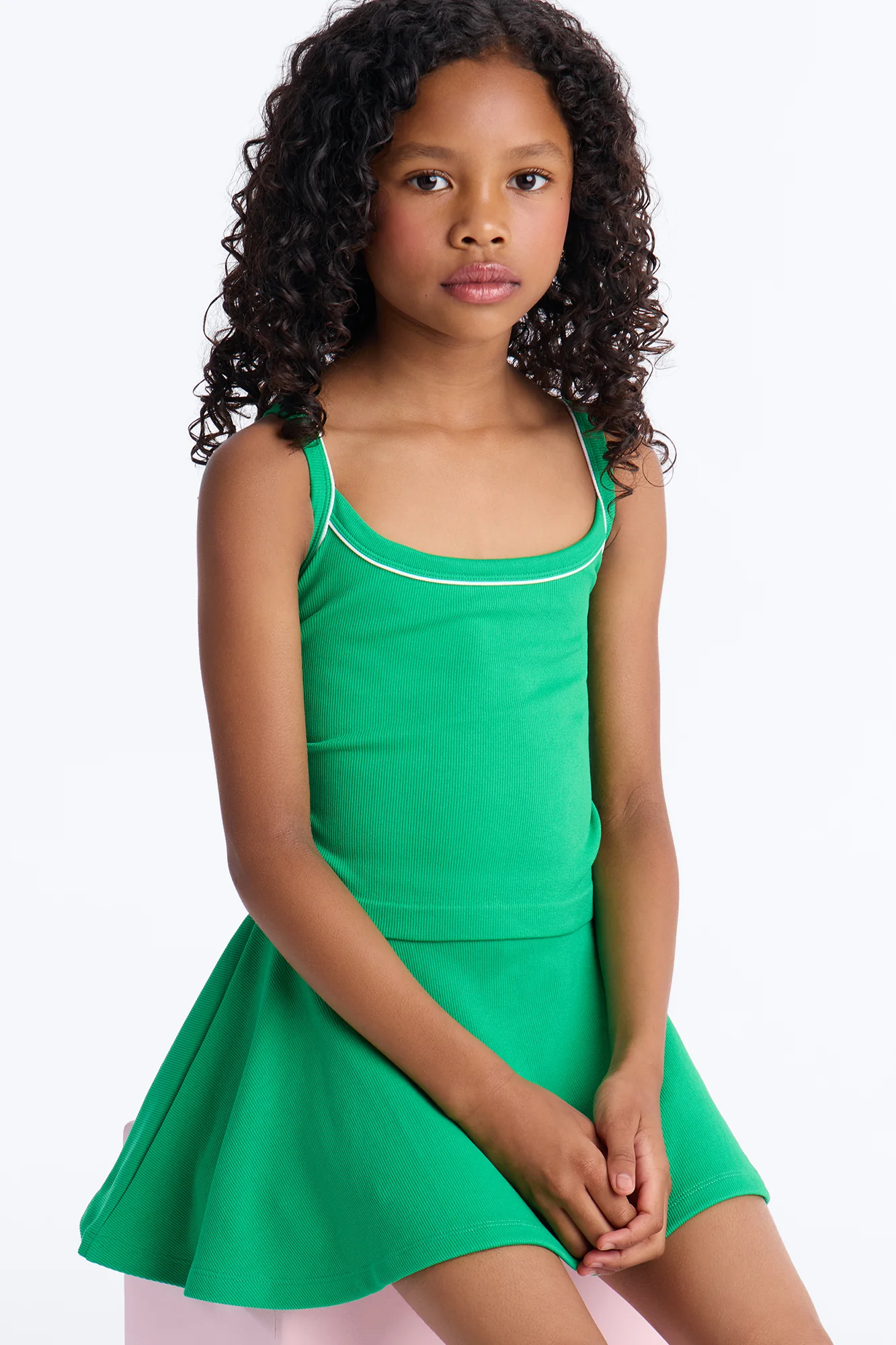 Mini Match The Vibes Ribbed Skirt Set - Kelly Green - Image 3