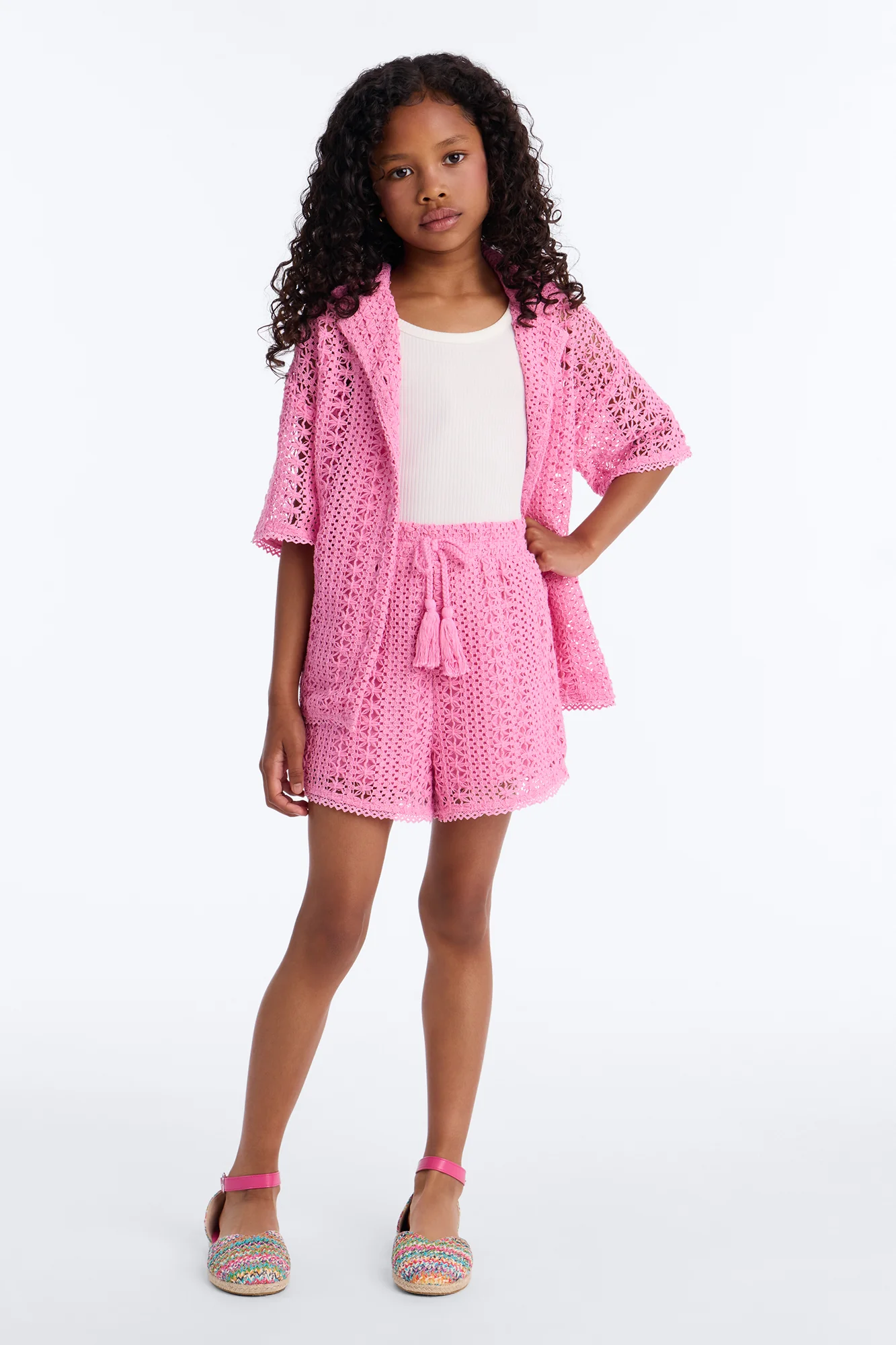 Mini Meet At Dusk Crochet Short Set - Pink