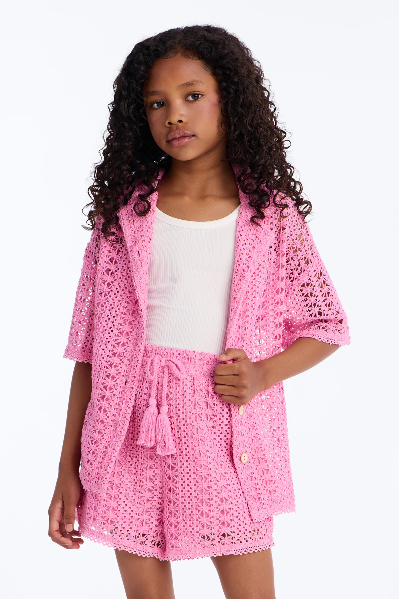 Mini Meet At Dusk Crochet Short Set - Pink - Image 2