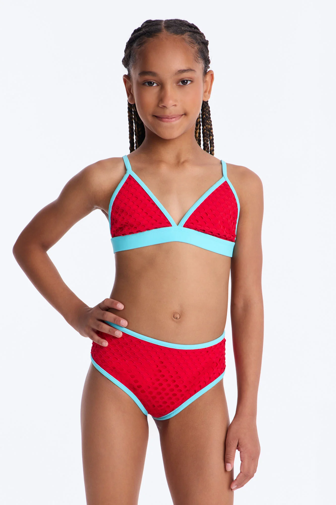 Mini Millie Starfish Crochet Mesh 3 Piece Bikini Set - Red/combo - Image 2