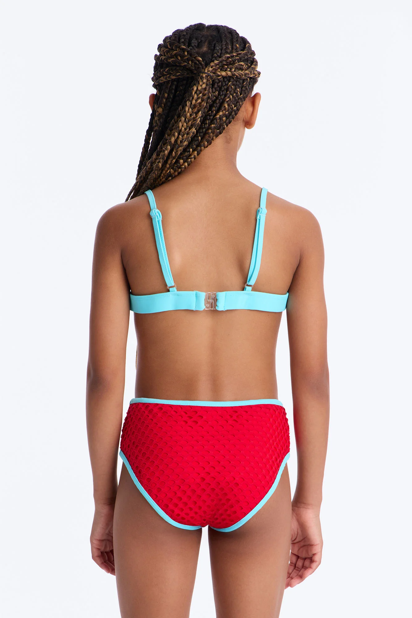 Mini Millie Starfish Crochet Mesh 3 Piece Bikini Set - Red/combo - Image 3