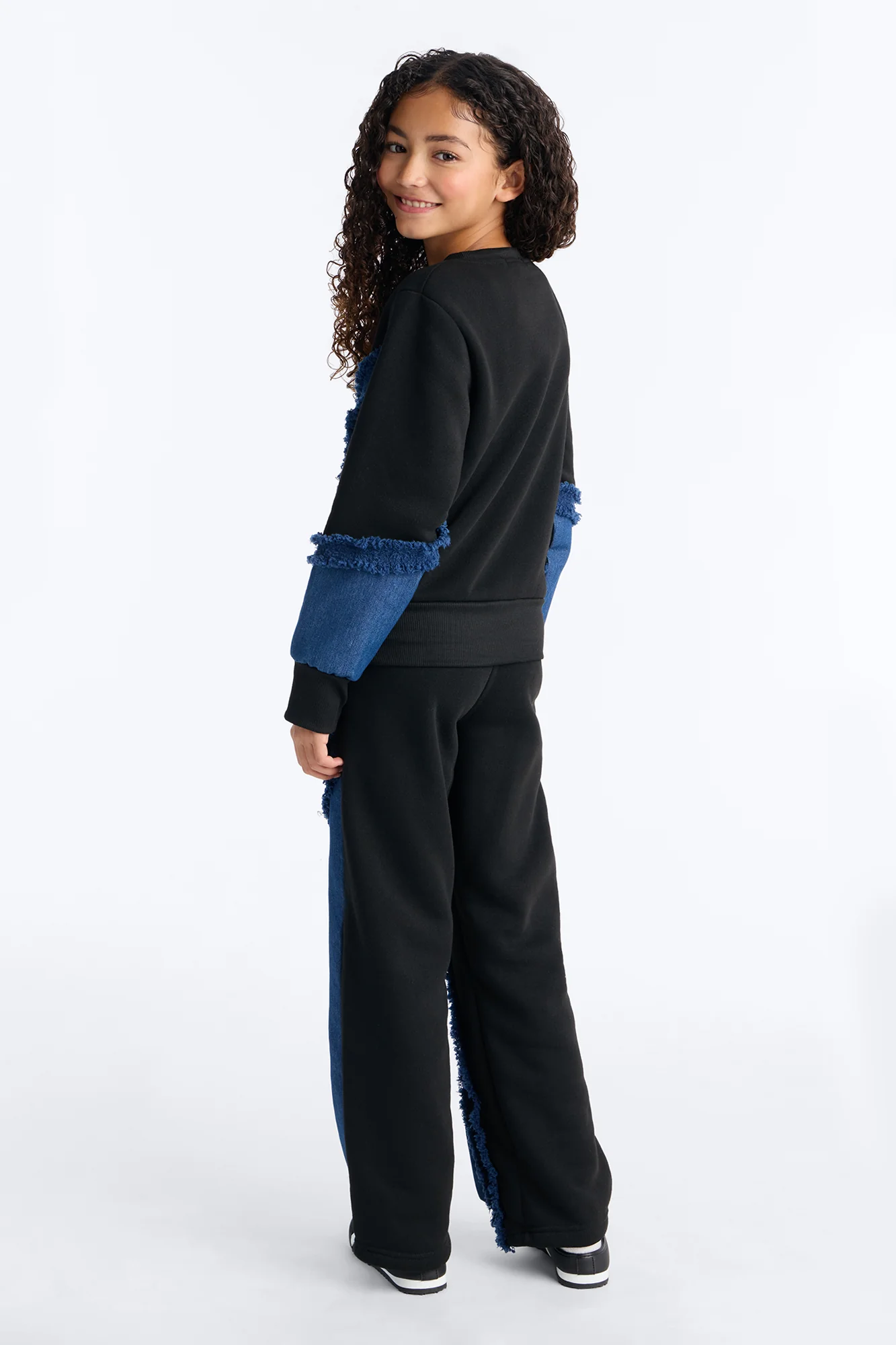 Mini Mixed Feelings Denim And Fleece Pant Set - Black/combo - Image 4