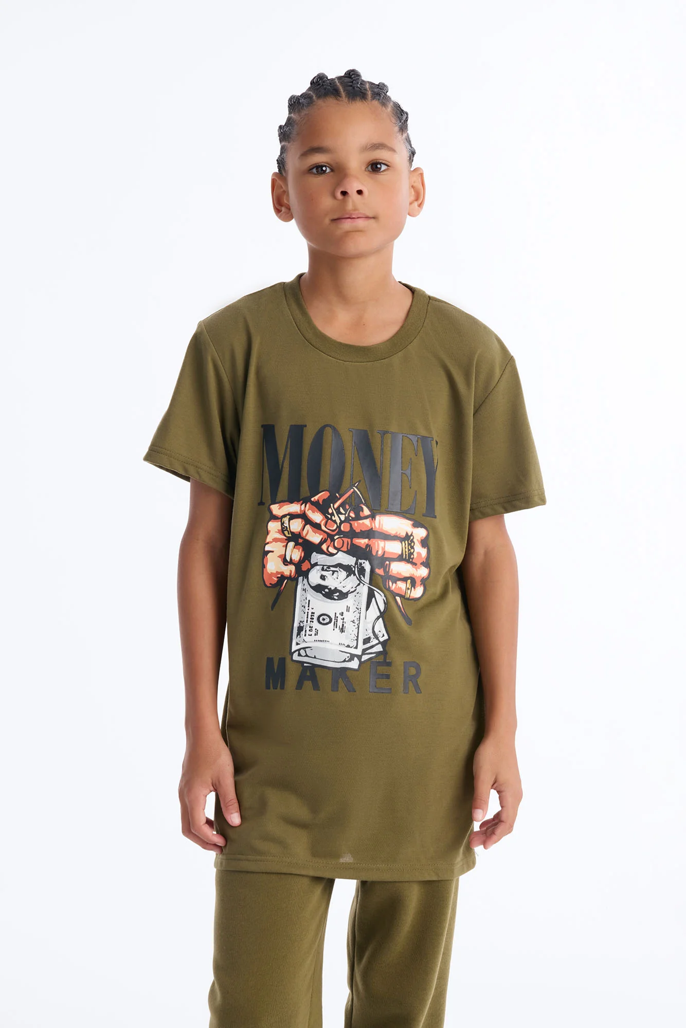 Mini Money Maker Jogger Pant Set - Olive - Image 2