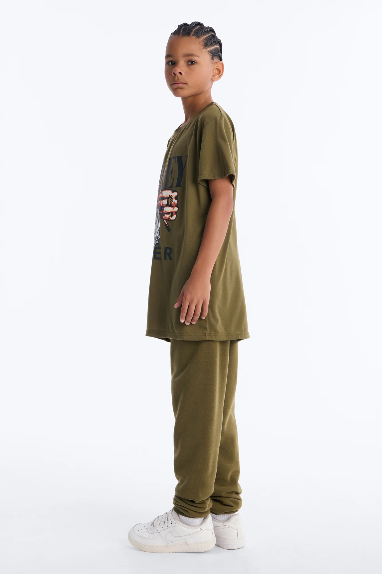 Mini Money Maker Jogger Pant Set - Olive - Image 3