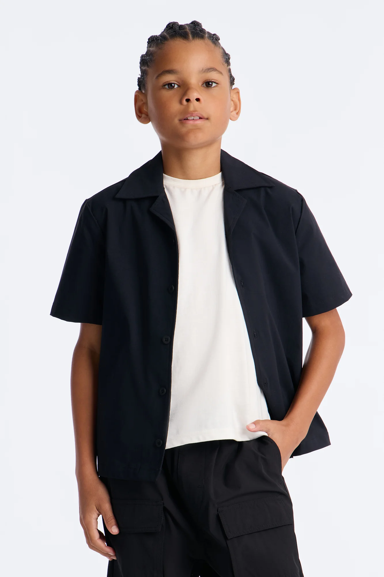 Mini Montez Cuban Collar Button Up Shirt - Black