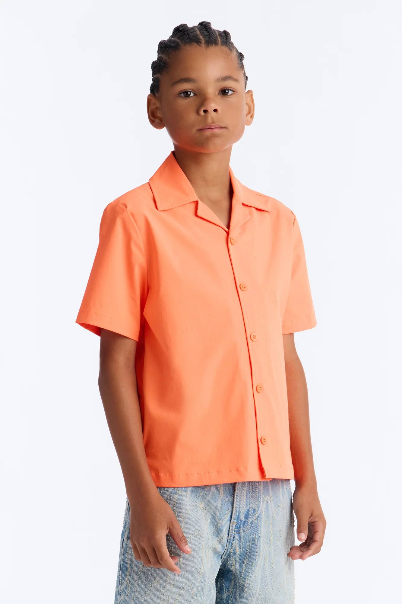 Mini Montez Cuban Collar Button Up Shirt - Orange