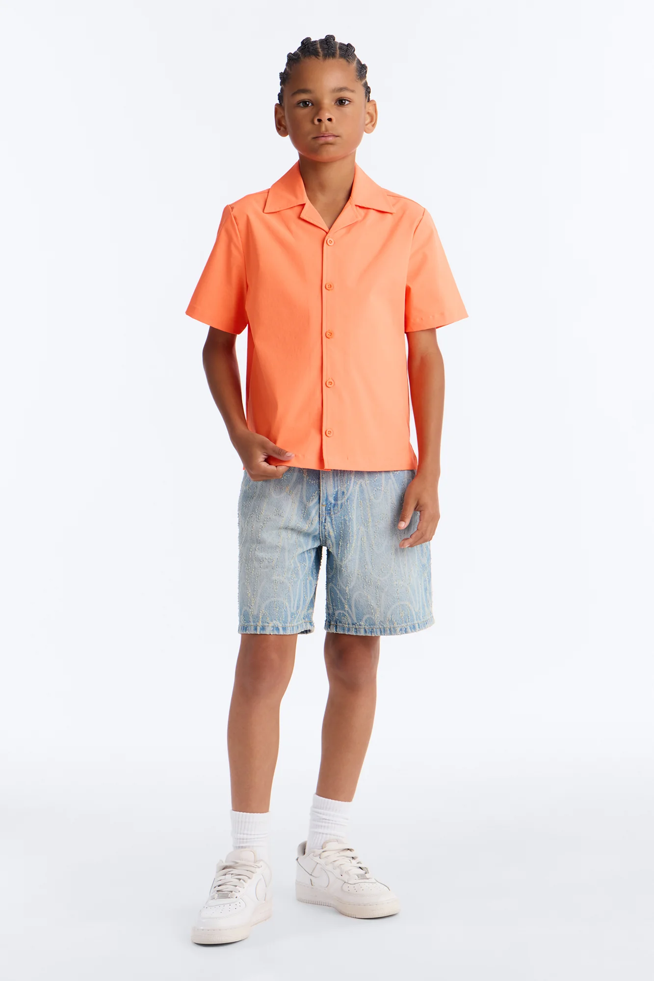 Mini Montez Cuban Collar Button Up Shirt - Orange - Image 2