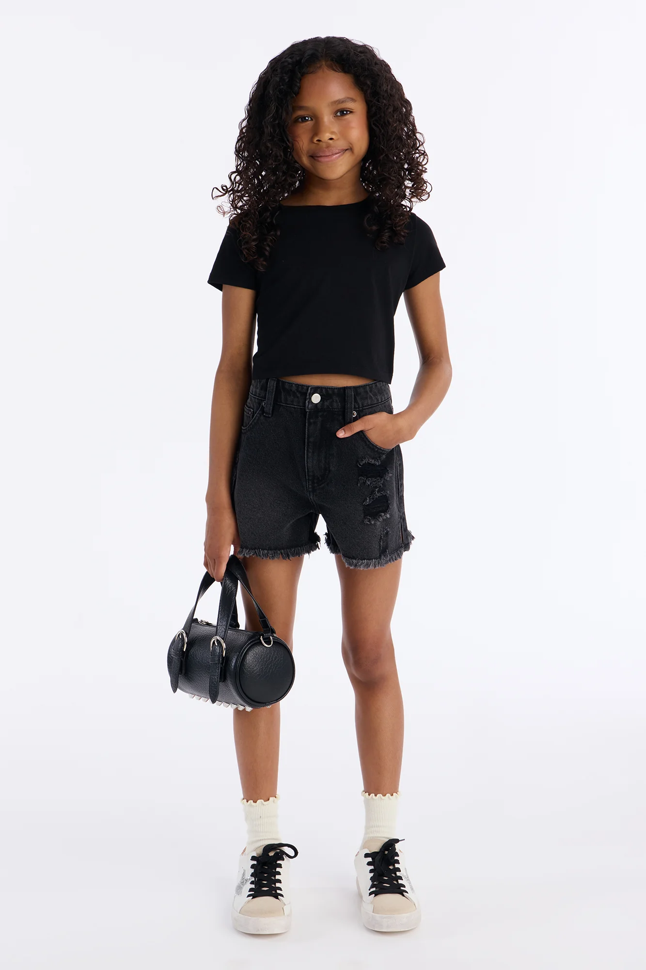 Mini Nantucket Cut Off Ripped Denim Shorts - Black Wash