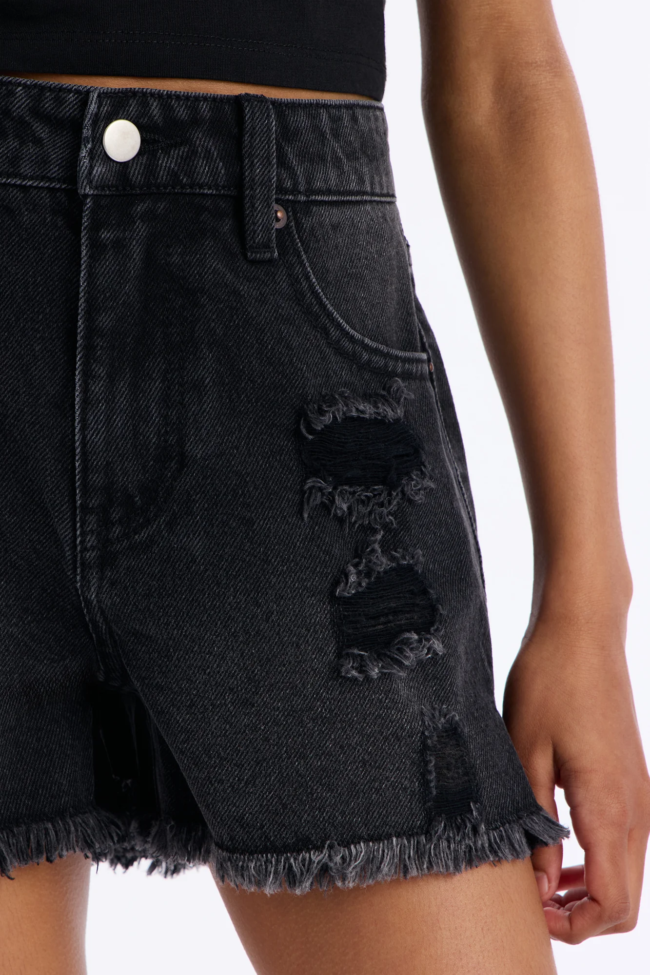 Mini Nantucket Cut Off Ripped Denim Shorts - Black Wash - Image 3