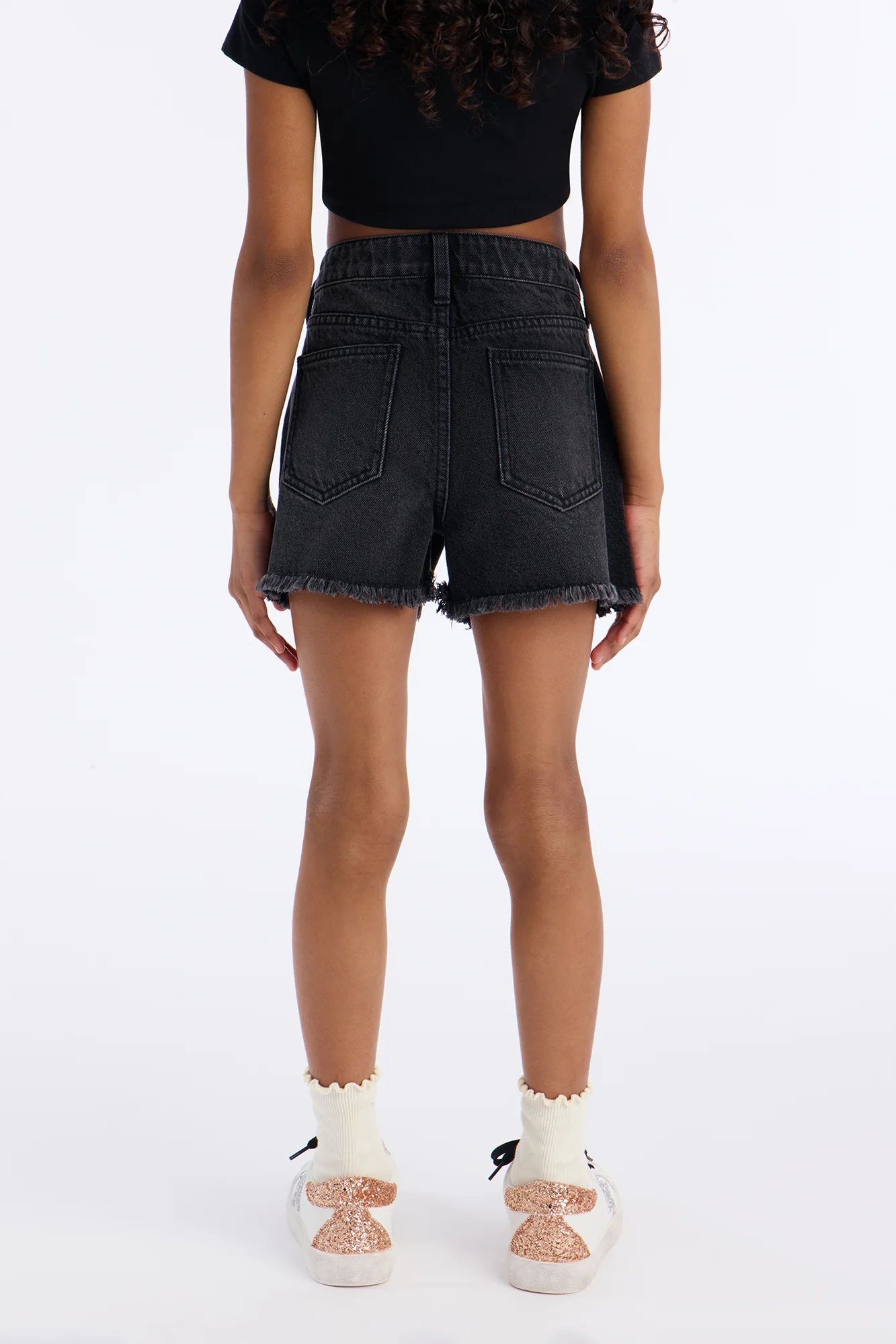Mini Nantucket Cut Off Ripped Denim Shorts - Black Wash - Image 4