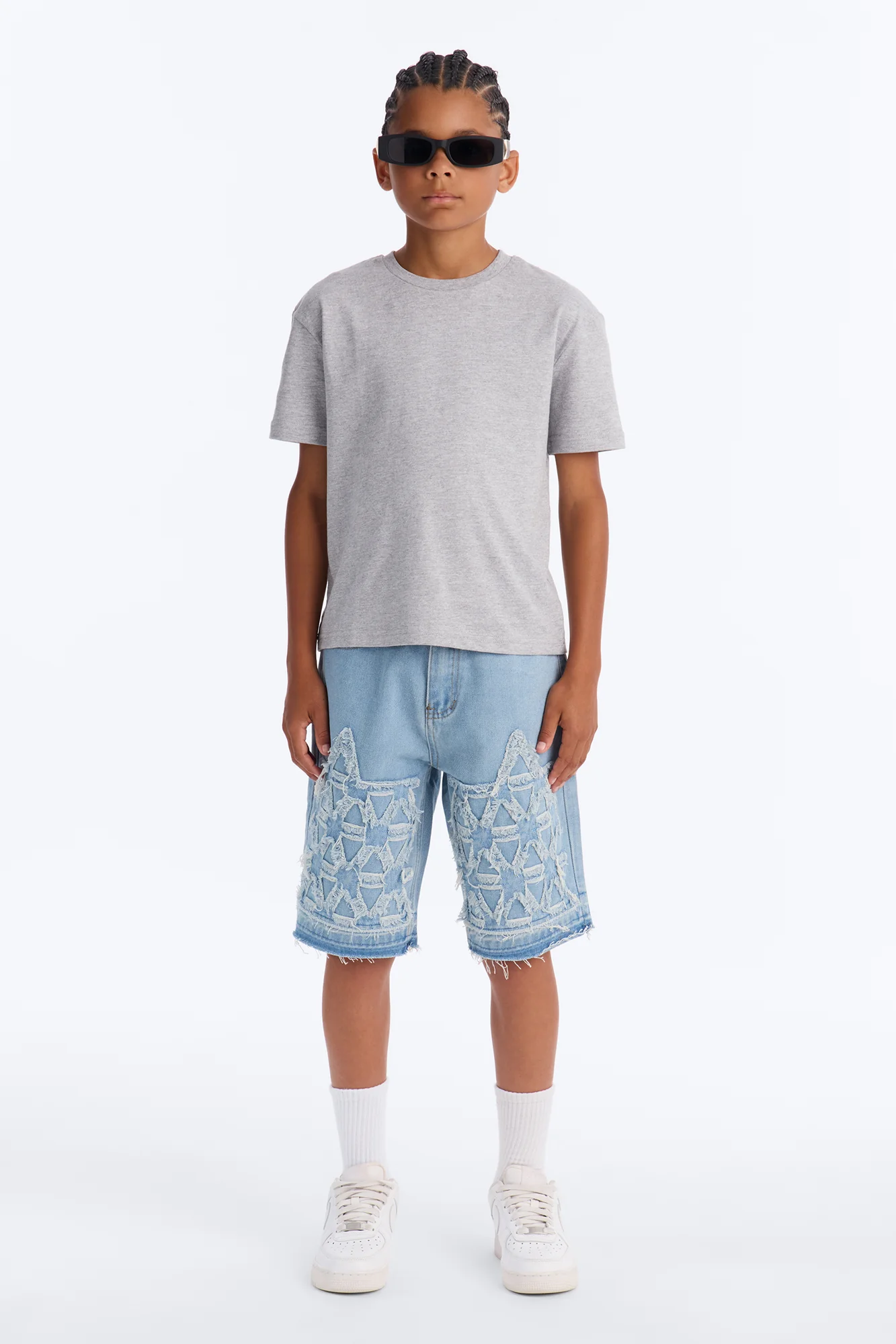 Mini Never Give Up Frayed Denim Shorts - Light Blue - Image 2