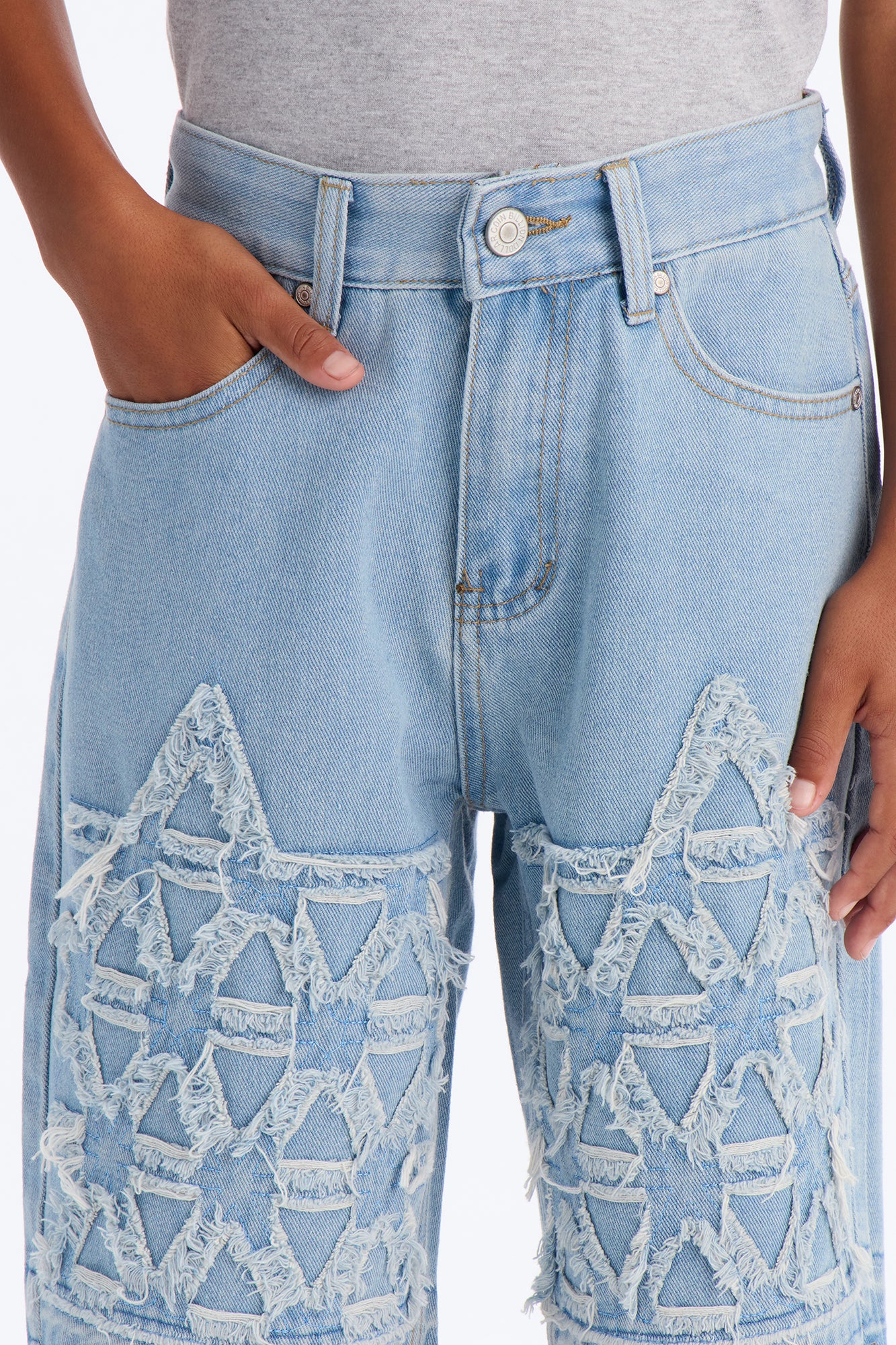 Mini Never Give Up Frayed Denim Shorts - Light Blue - Image 3