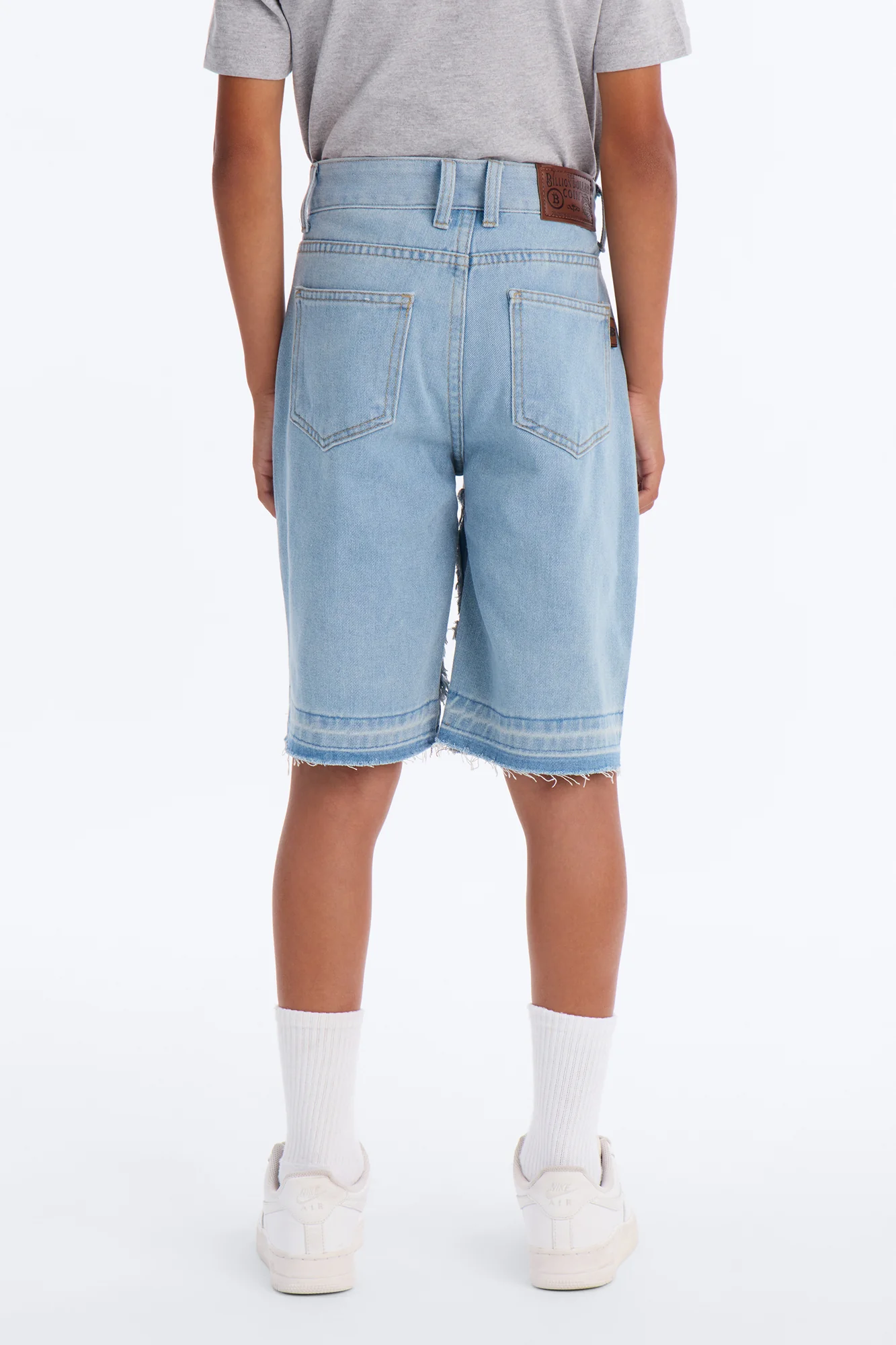 Mini Never Give Up Frayed Denim Shorts - Light Blue - Image 4