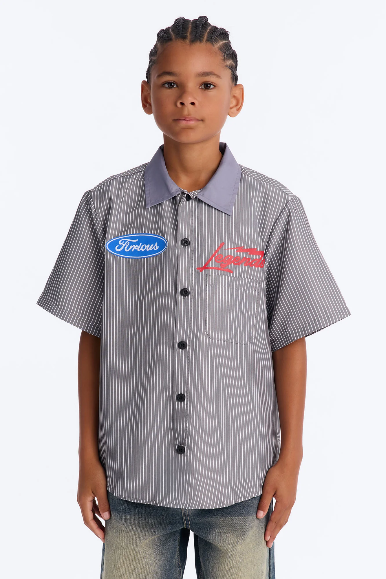 Mini No Questions Asked Striped Button Up Shirt - Black - Image 3