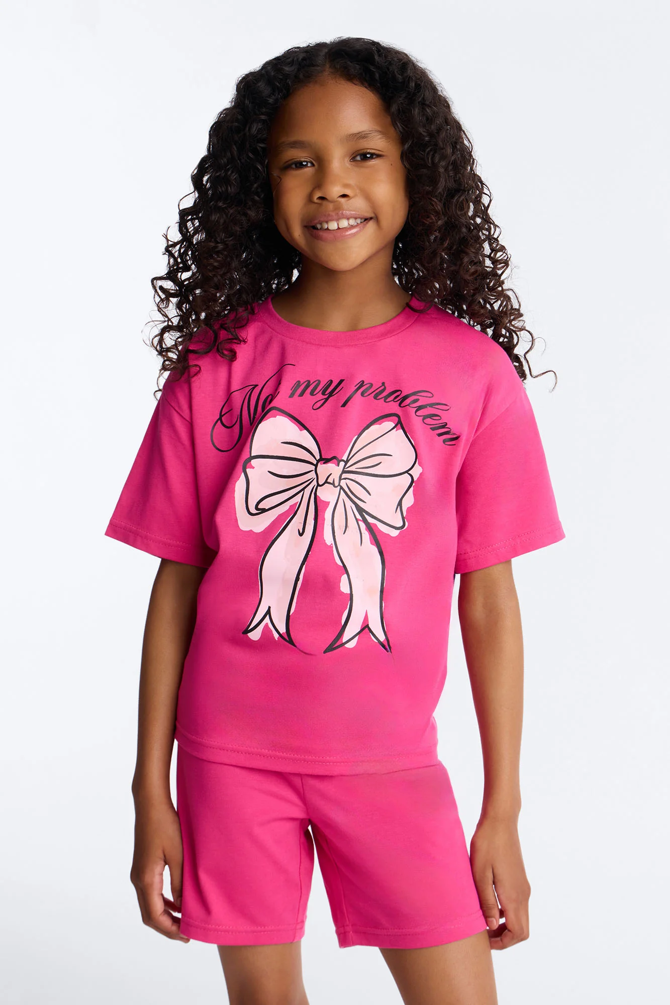 Mini Not My Problem Short Set - Hot Pink