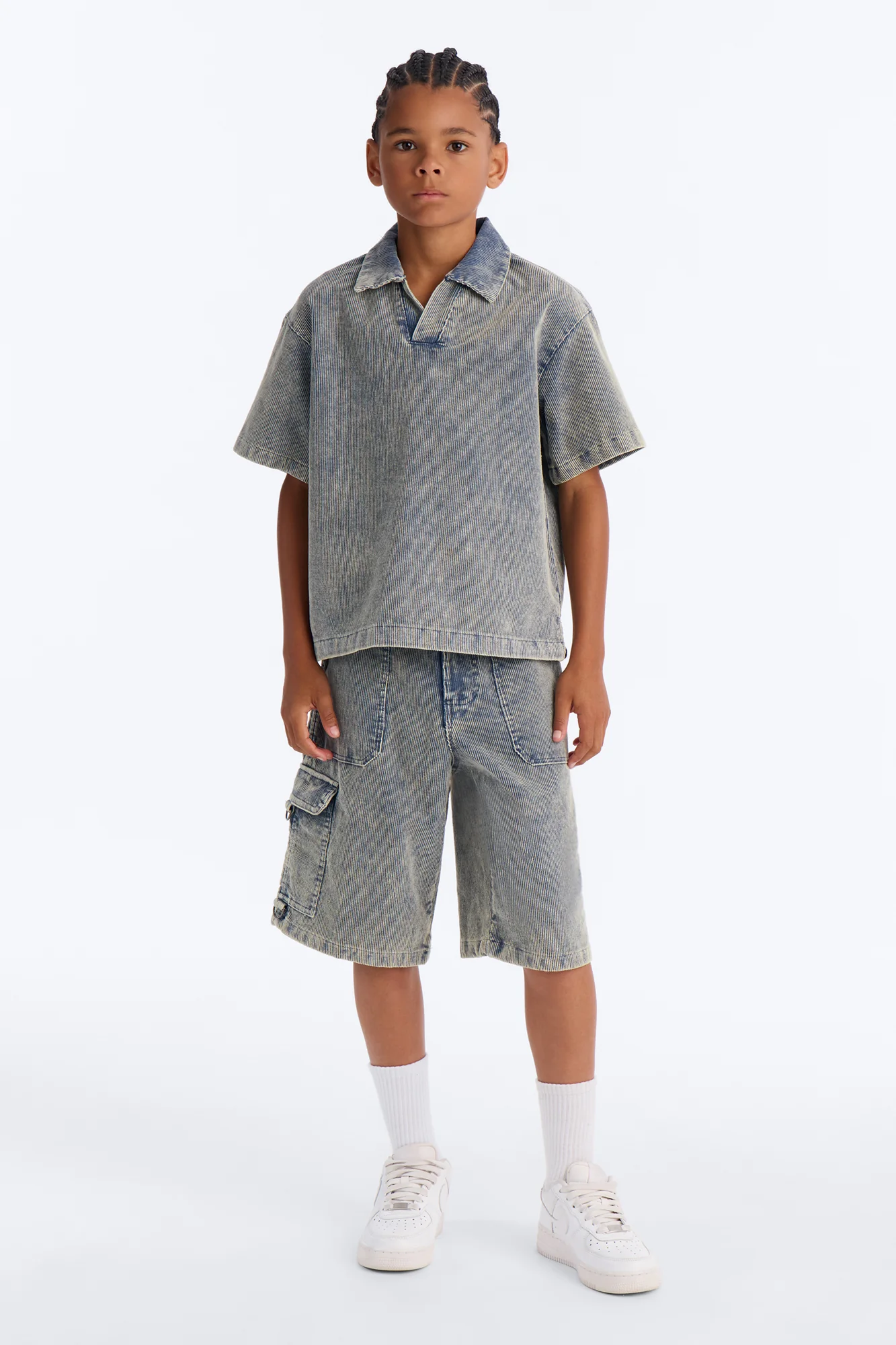 Mini Ohio Corduroy Johnny Collar Polo - Blue - Image 2