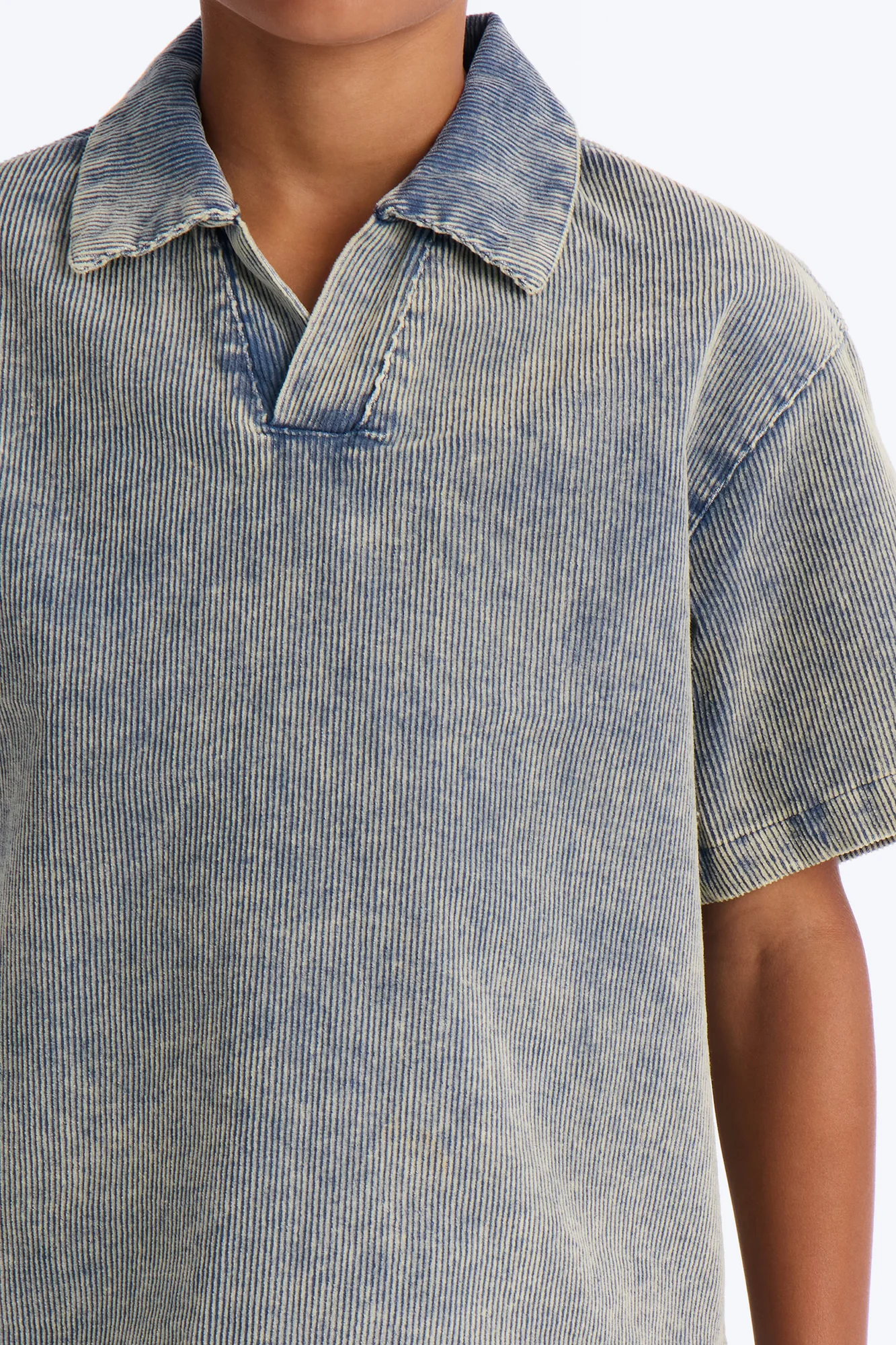 Mini Ohio Corduroy Johnny Collar Polo - Blue - Image 3