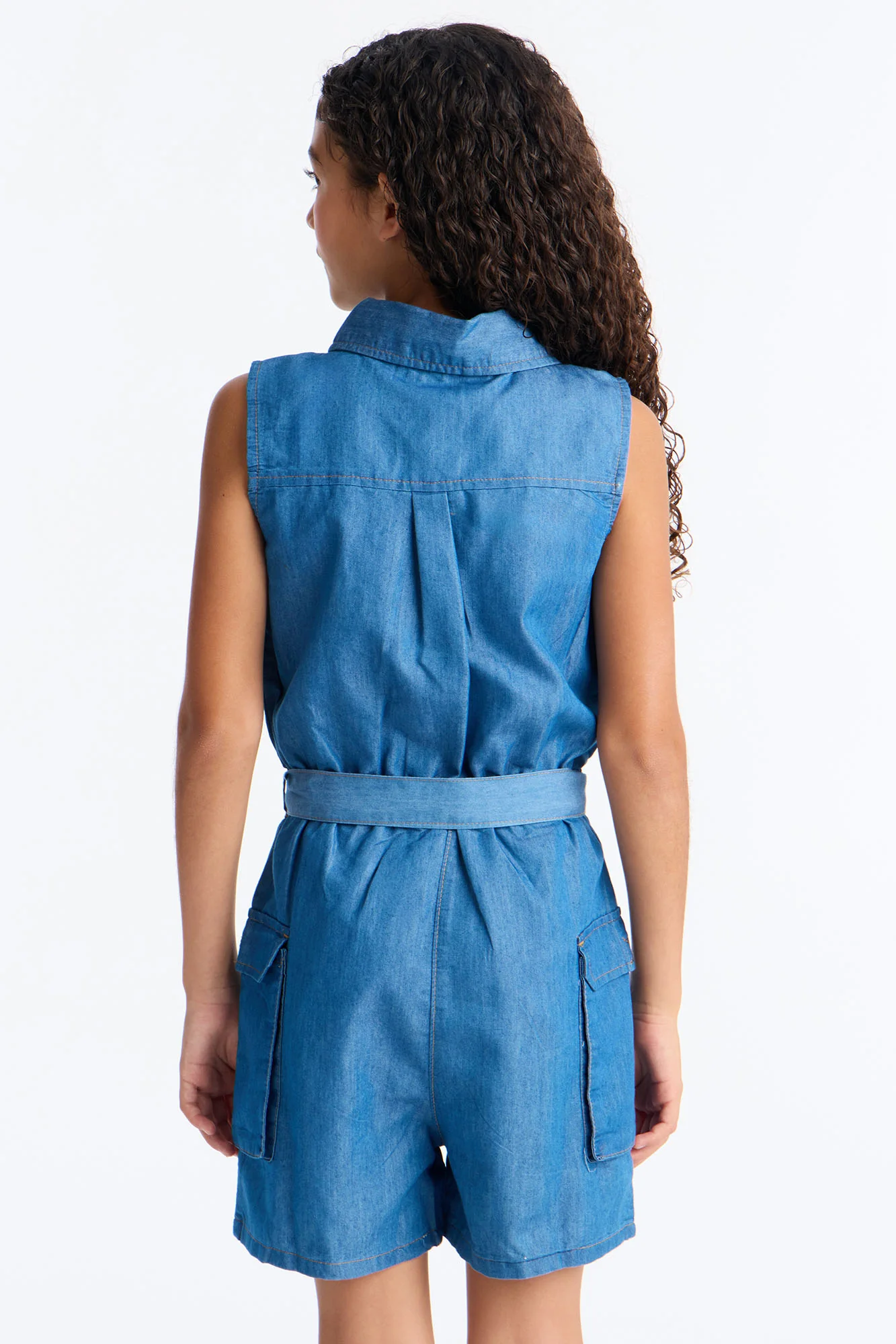 Mini On That Vibe Sleeveless Denim Romper - Medium Wash - Image 3