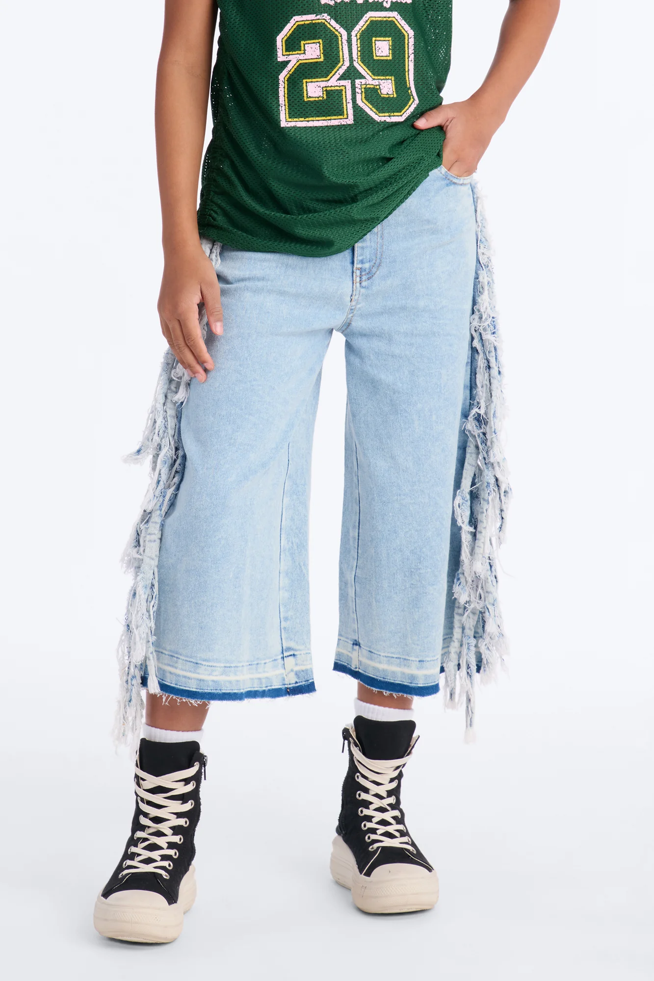Mini On The Fringe Denim Jorts - Light Wash - Image 2