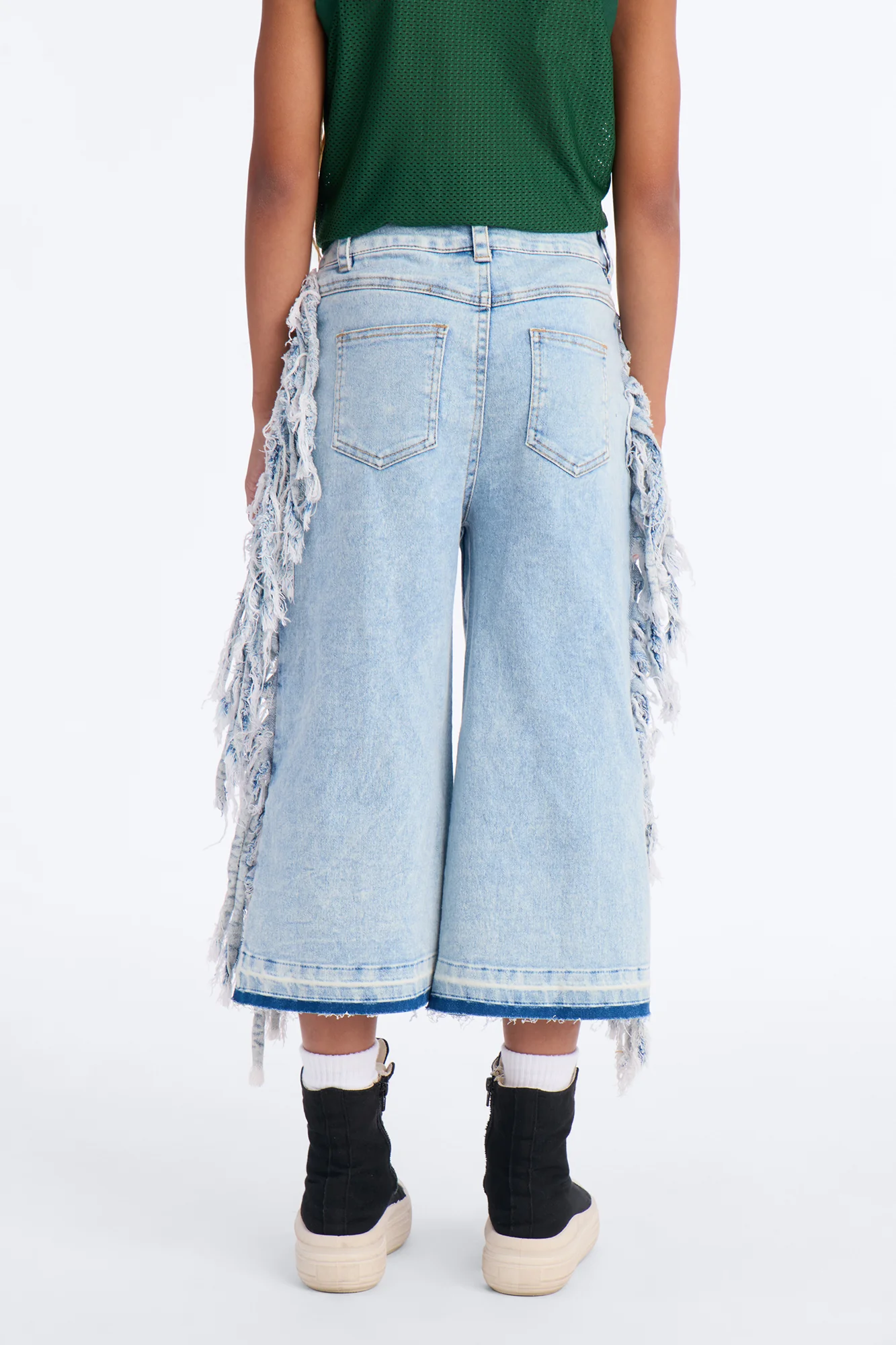 Mini On The Fringe Denim Jorts - Light Wash - Image 3