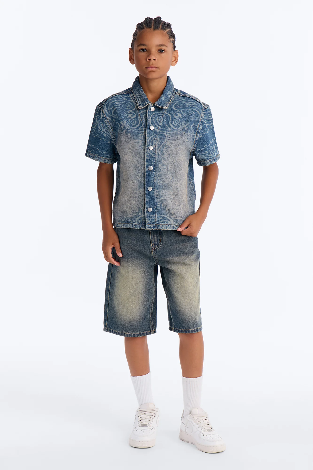Mini Paisley Last Denim Button Up Shirt - Medium Wash - Image 2
