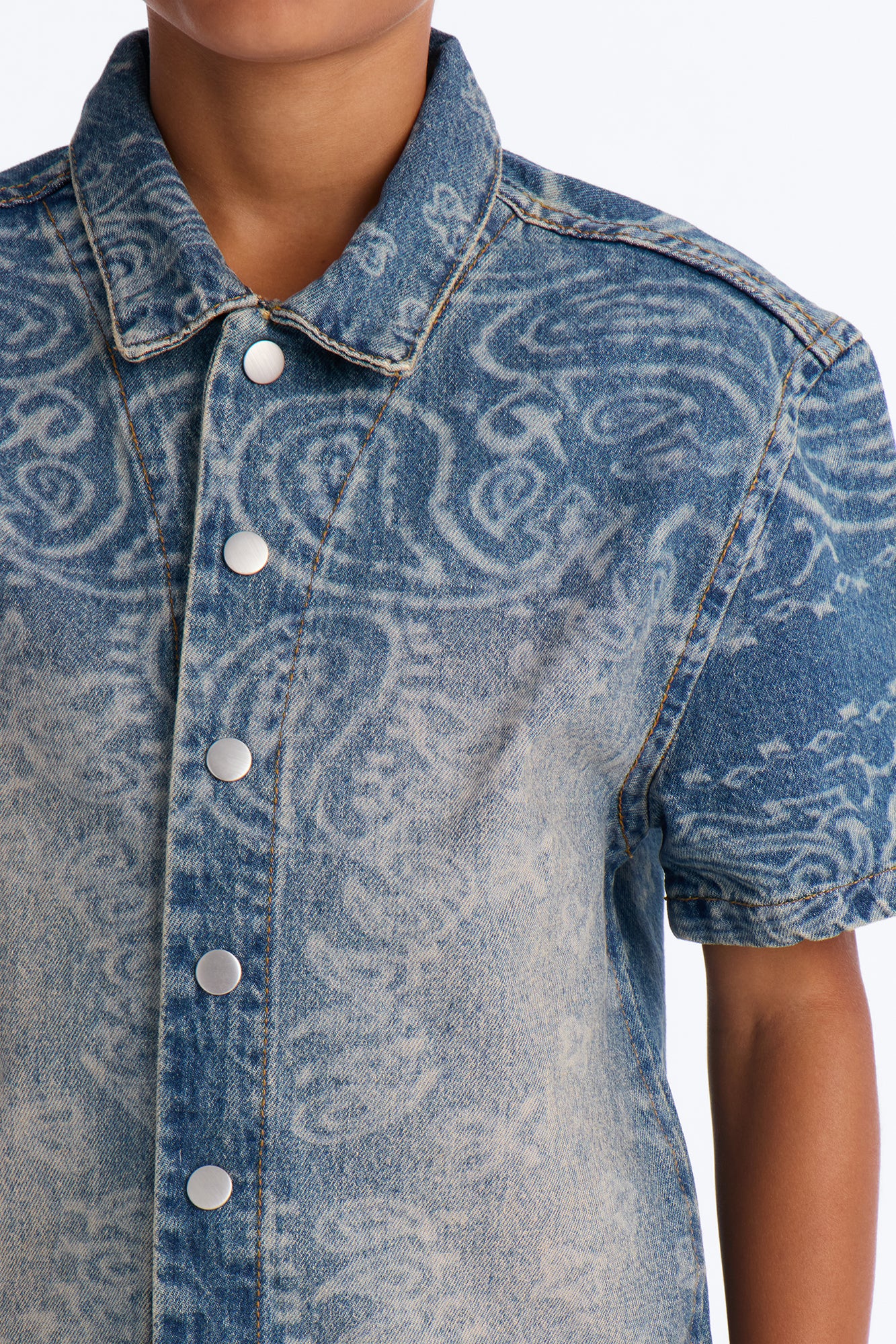 Mini Paisley Last Denim Button Up Shirt - Medium Wash - Image 3