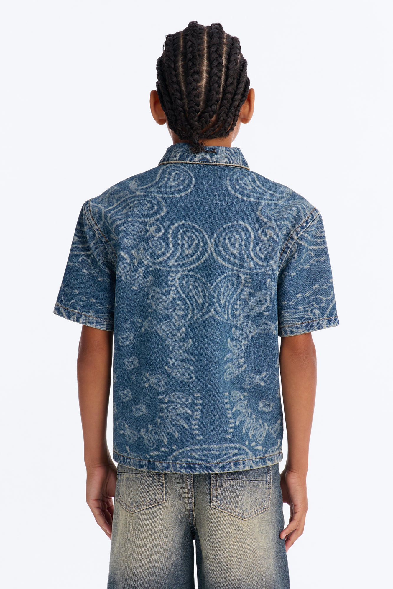 Mini Paisley Last Denim Button Up Shirt - Medium Wash - Image 4