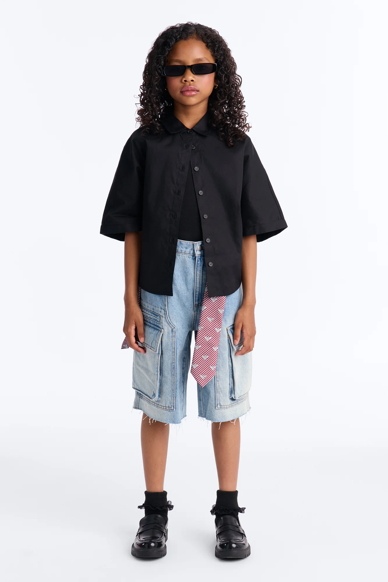 Mini Parker Denim Cargo Jorts - Light Wash