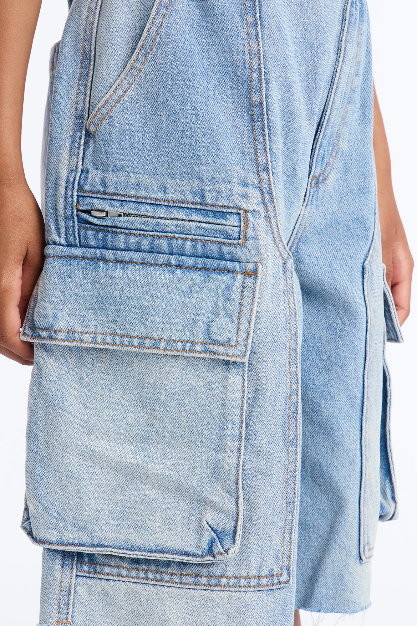 Mini Parker Denim Cargo Jorts - Light Wash - Image 3