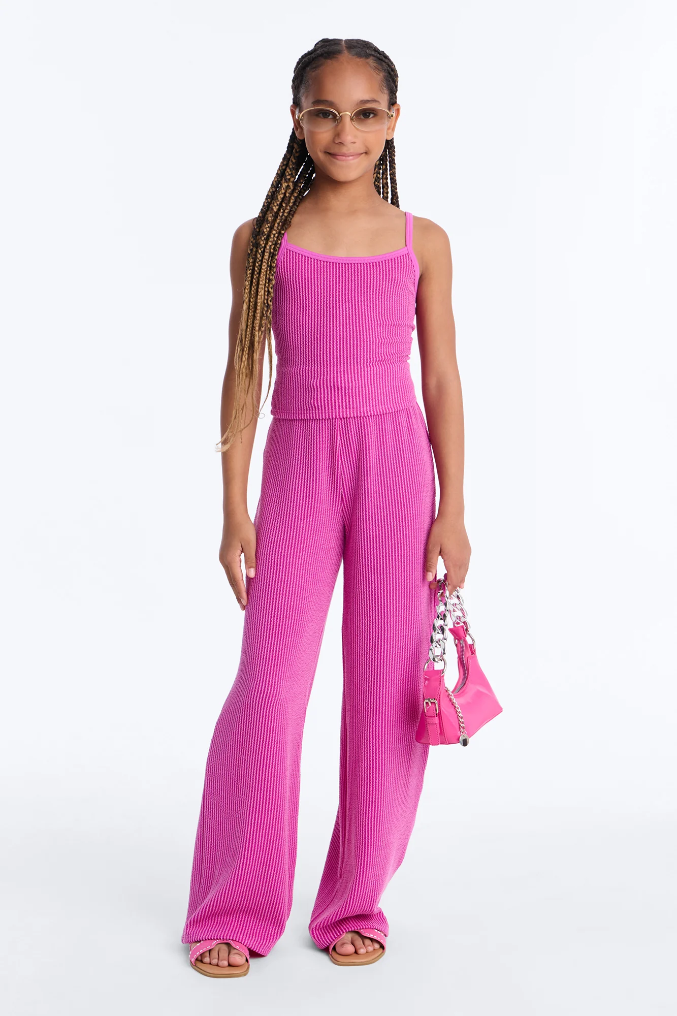 Mini Paulette Ribbed Pant Set - Magenta