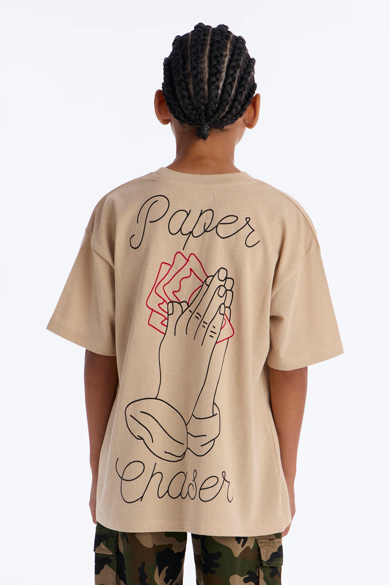 Mini Pray And Paper Chase Embroidery Short Sleeve Tee - Khaki