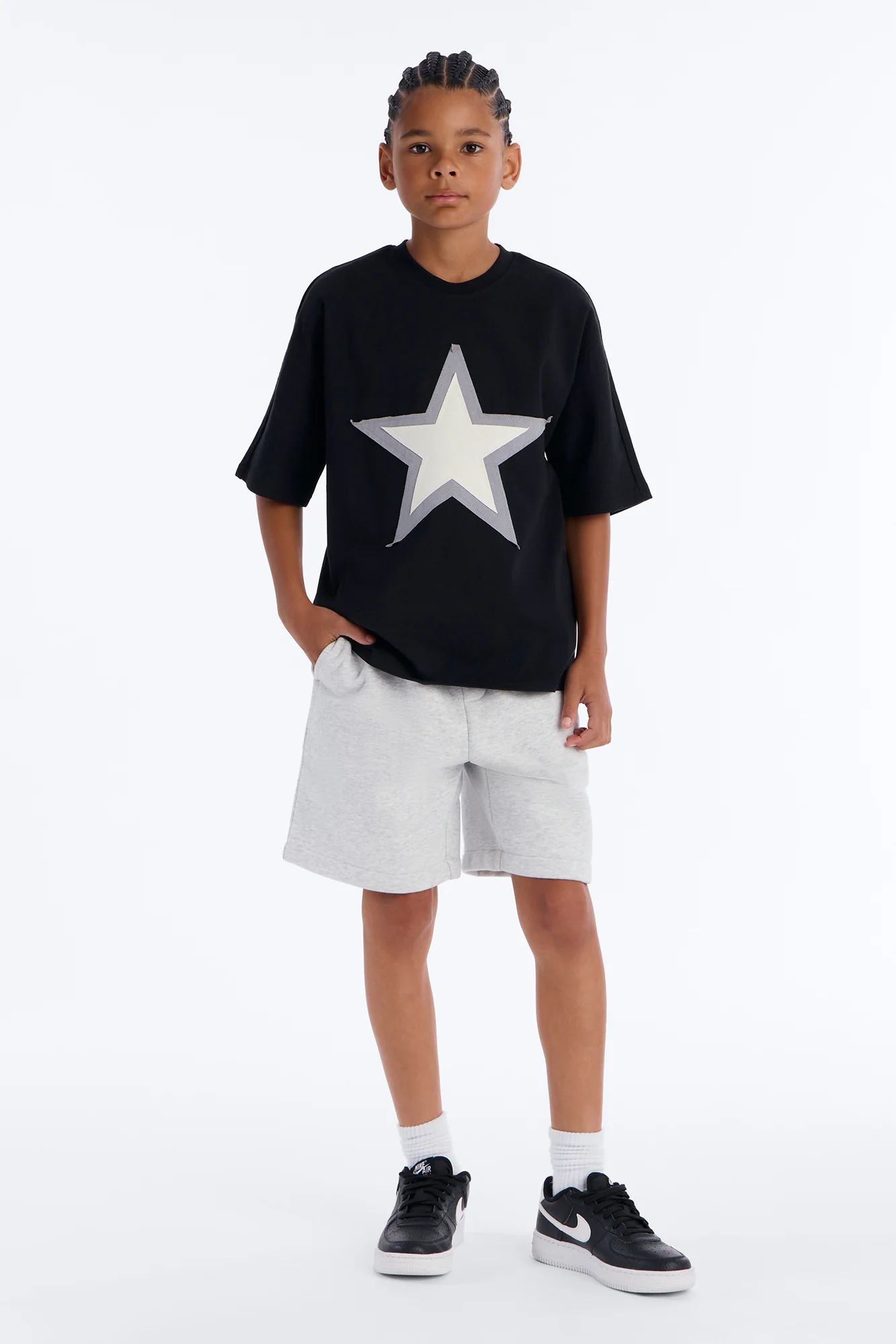 Mini Premium Oversized Star Patch Short Sleeve Tee - Black - Image 2