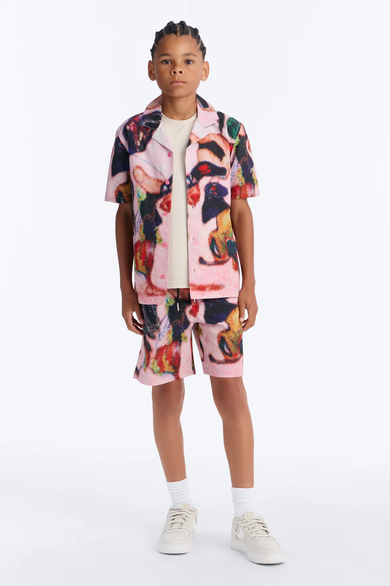 Mini Relaxed Euphoric Blur Seersucker Cuban Button Up Shirt - Multi Color - Image 2