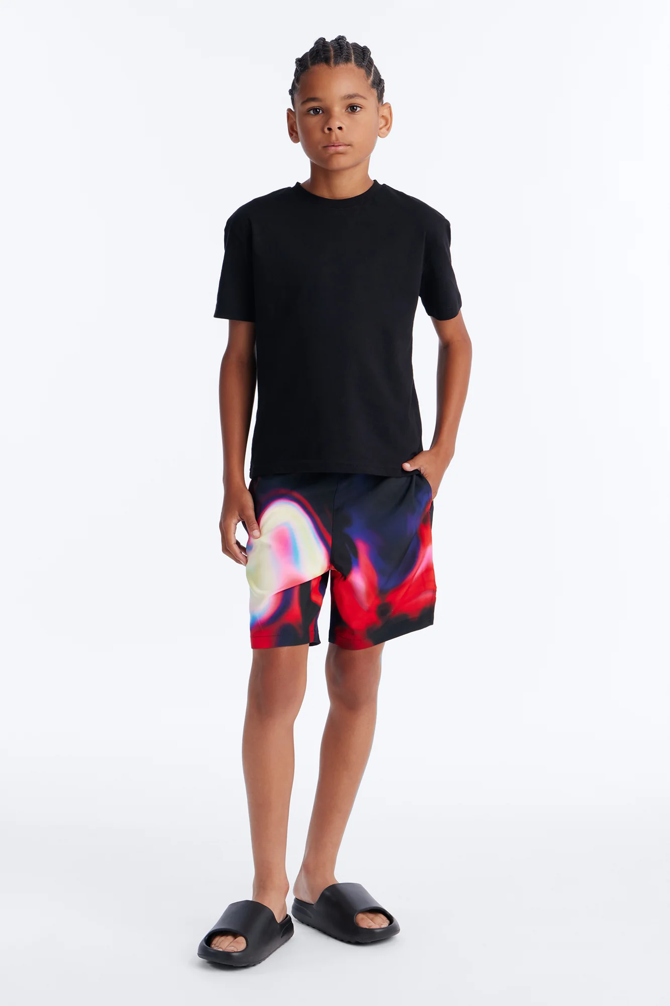 Mini Relaxed Futuristic Abstract Acid Blur Swim Trunk - Black - Image 2