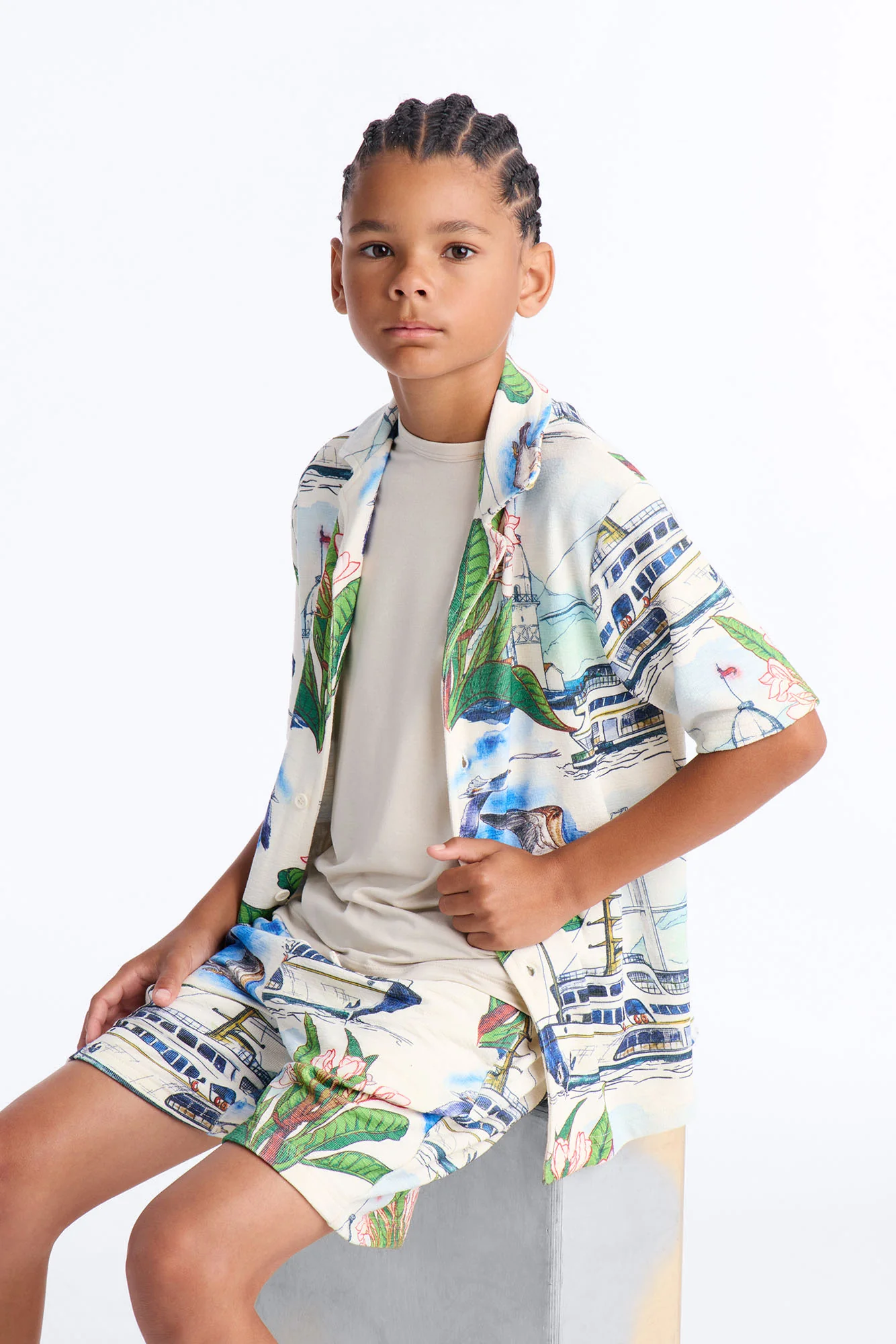 Mini Relaxed Portofino Vista Cuban Collar Button Up Shirt - Multi Color - Image 2