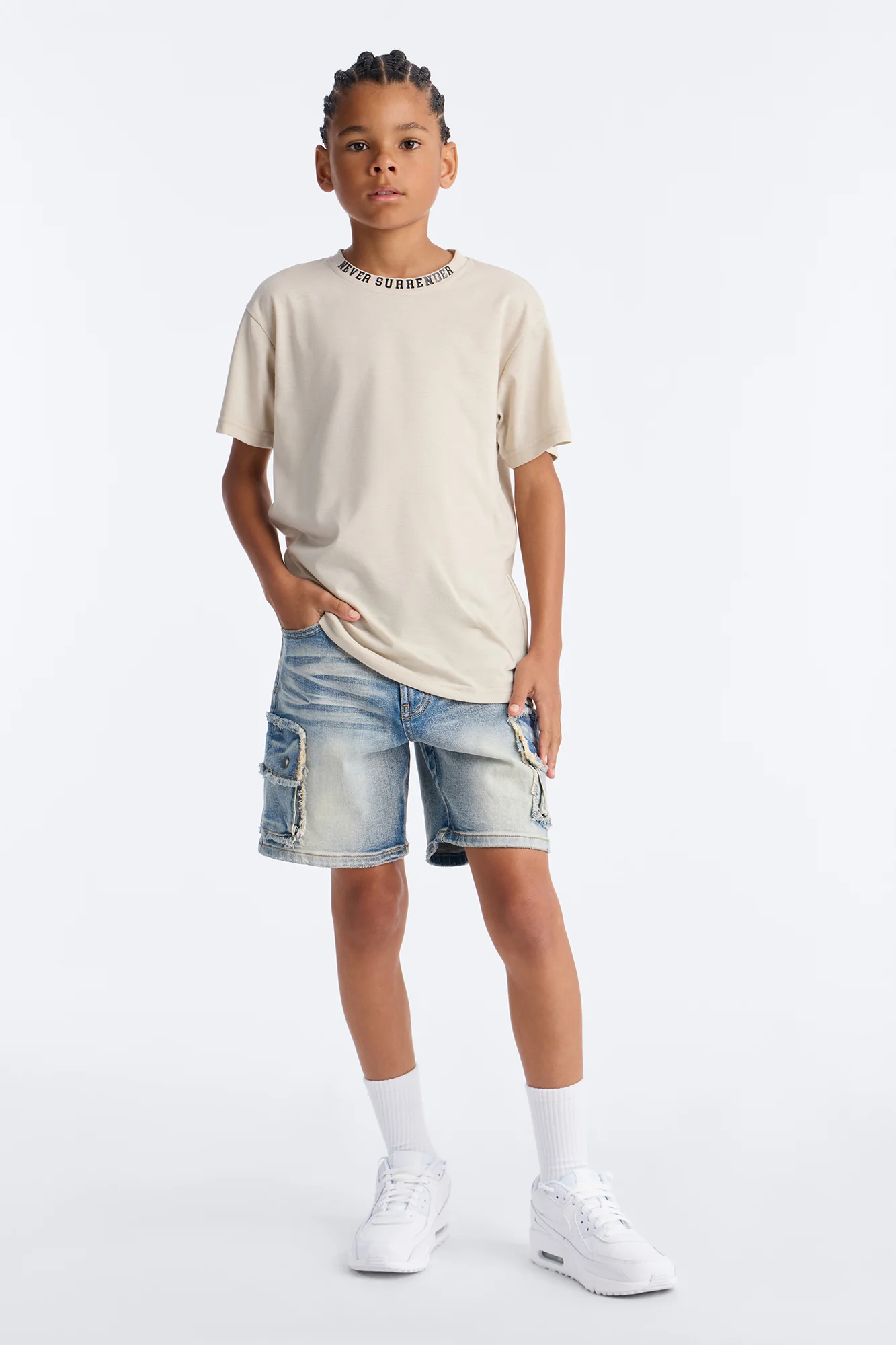 Mini Rush Home Denim Cargo Shorts - Light Blue Wash - Image 2