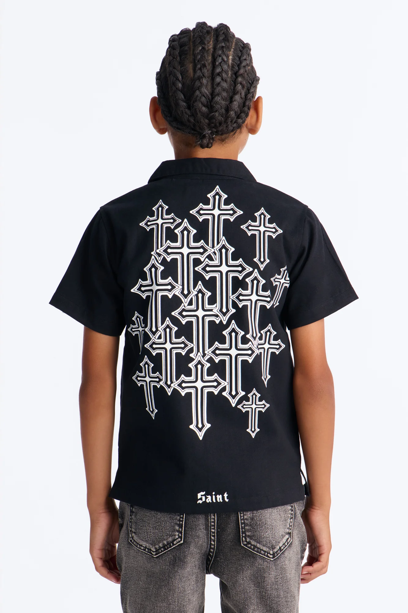 Mini Saint Life Short Sleeve Button Down Shirt - Black