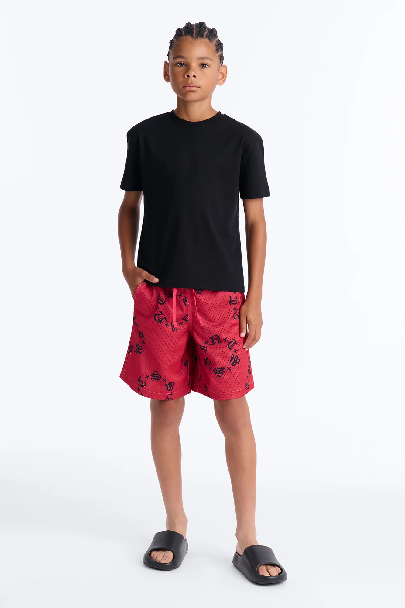 Mini Saints Mesh Shorts - Red/Black