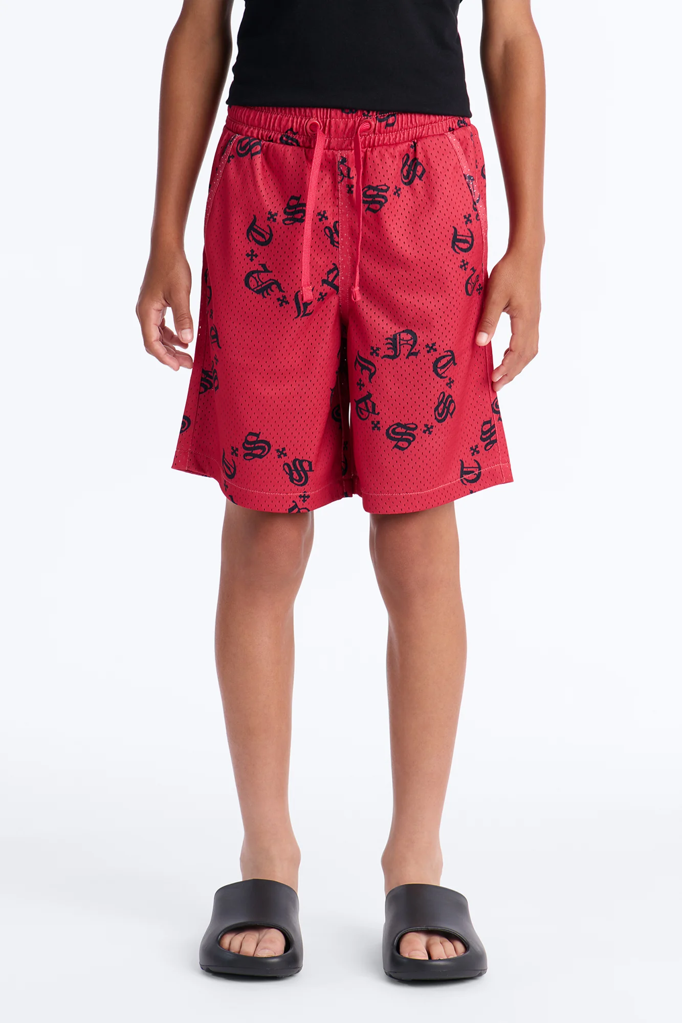 Mini Saints Mesh Shorts - Red/Black - Image 2