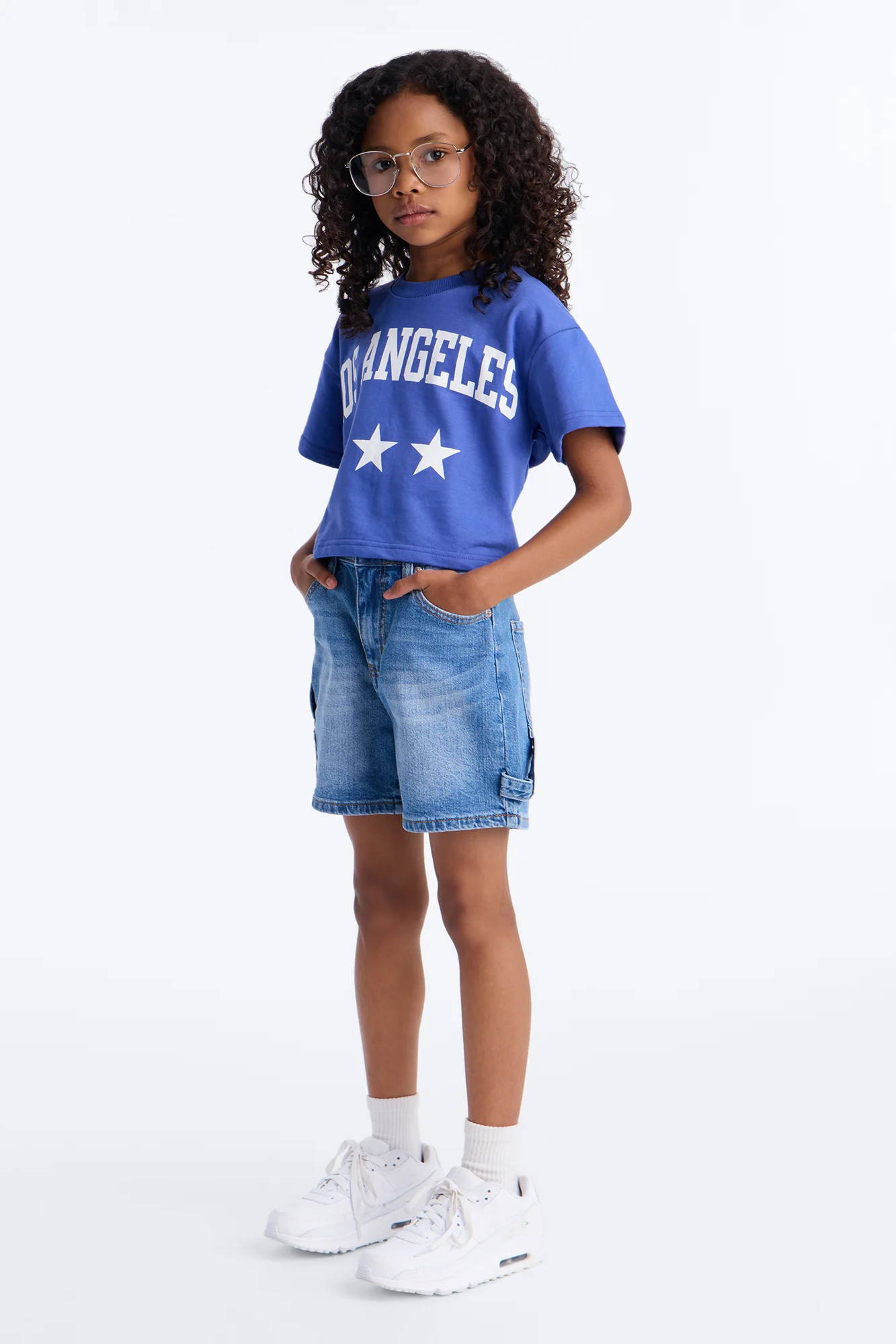 Mini Same Page Stretch Denim Utility Shorts - Medium Wash