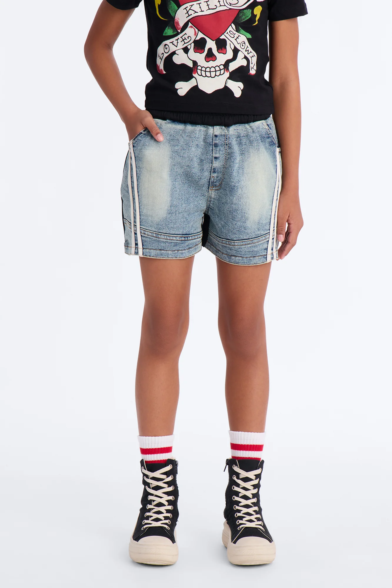 Mini See Me Shine Denim Shorts - Blue/Black