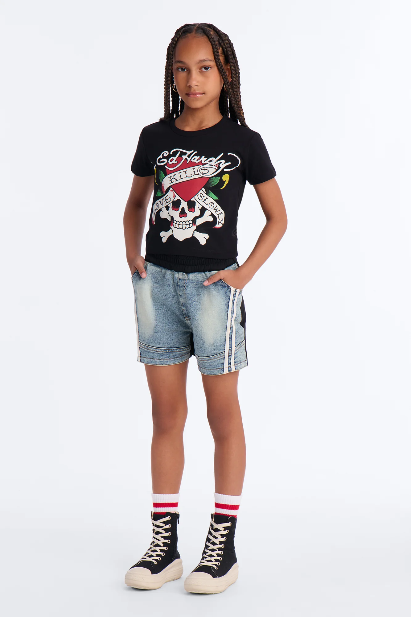 Mini See Me Shine Denim Shorts - Blue/Black - Image 2