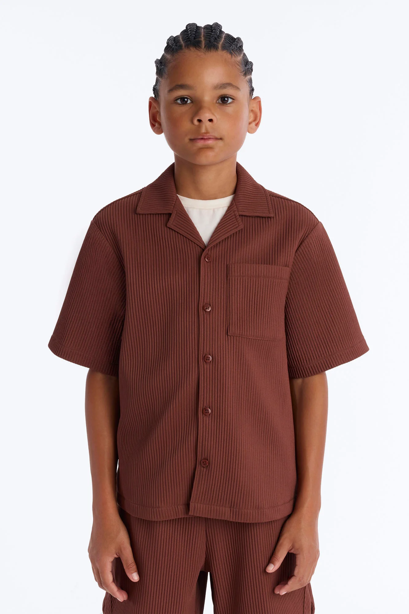 Mini Show Up Short Sleeve Cuban Shirt - Chocolate
