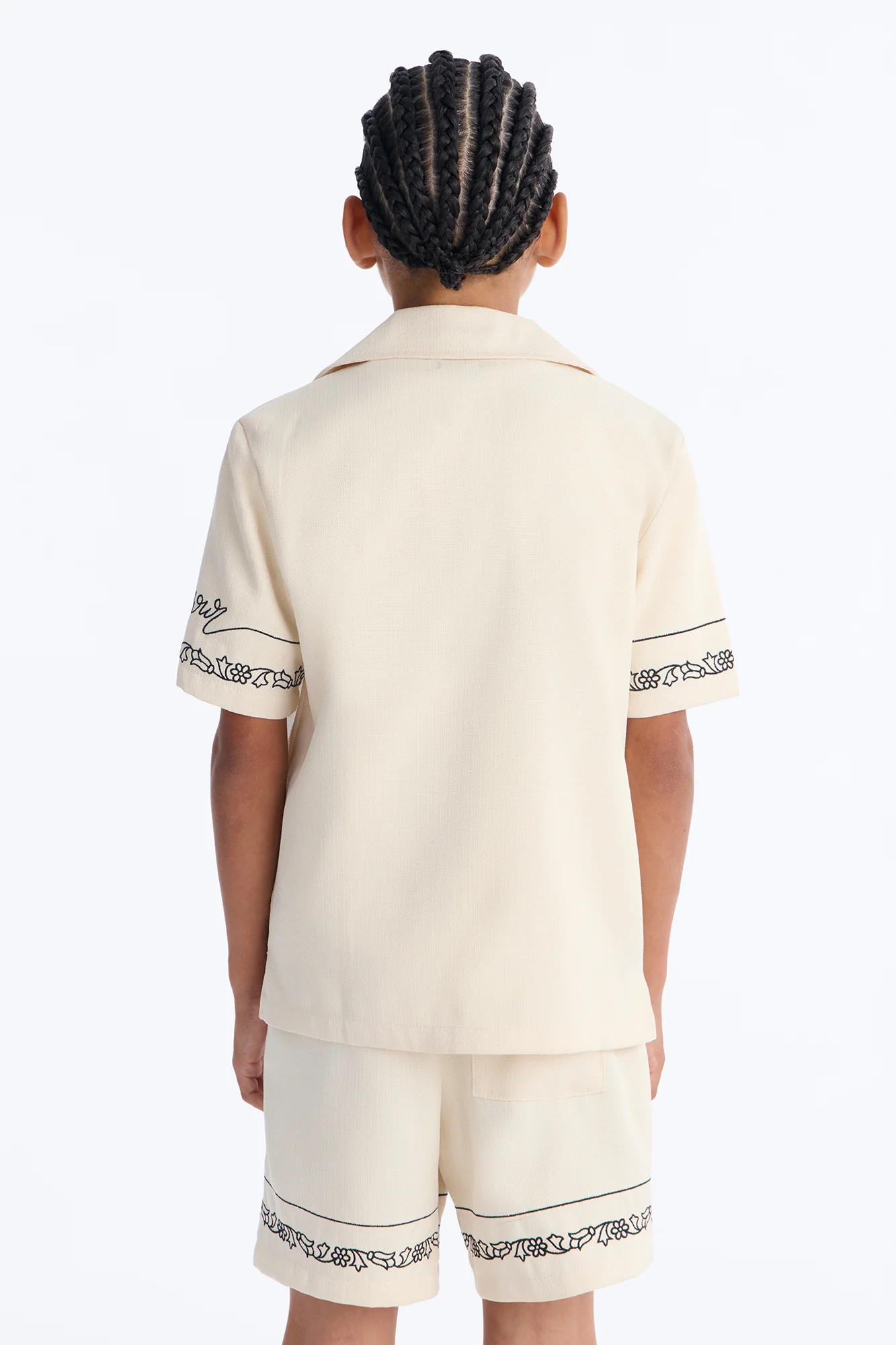 Mini St. Tropez Embroidered Cuban Collar Button Up Shirt - Cream - Image 3