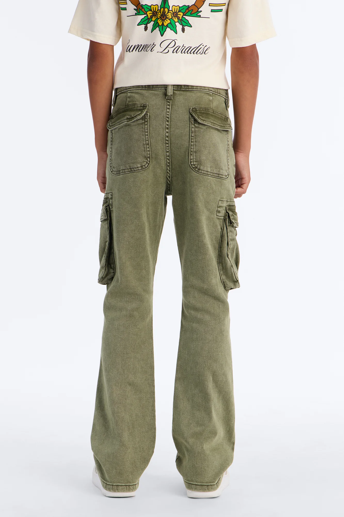 Mini Stacked Skinny Flare Albany Cargo Jean - Olive - Image 4