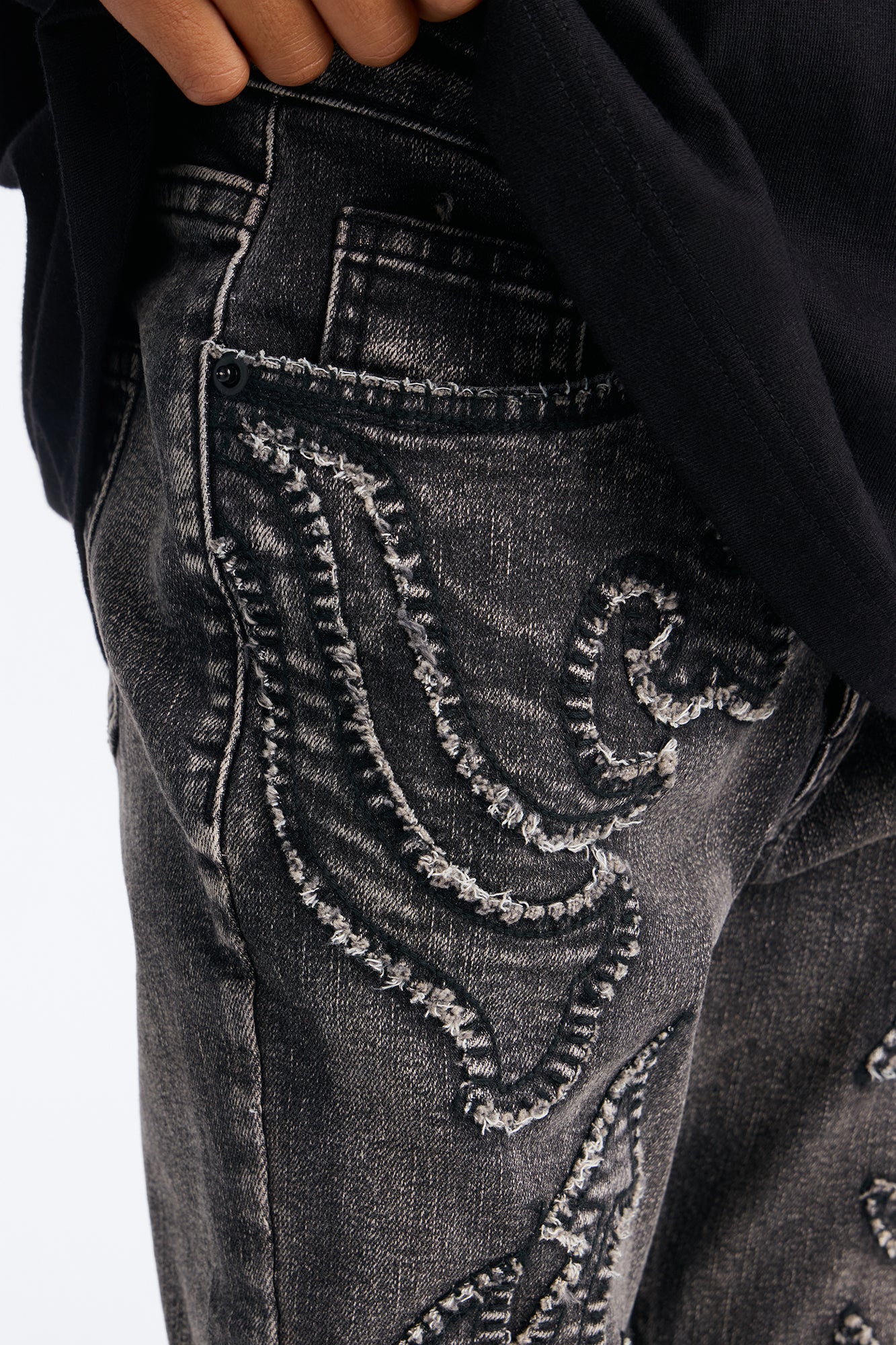 Mini Stacked Skinny Flare Paisley Patch Jean - Grey - Image 3