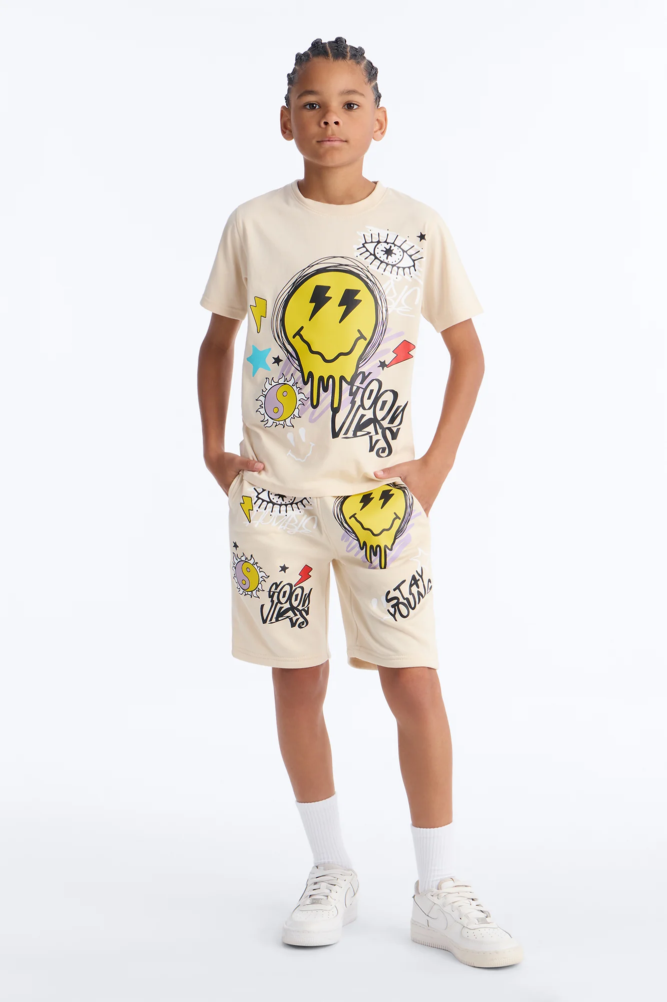 Mini Stay Smiling Fleece Short Set - Sand
