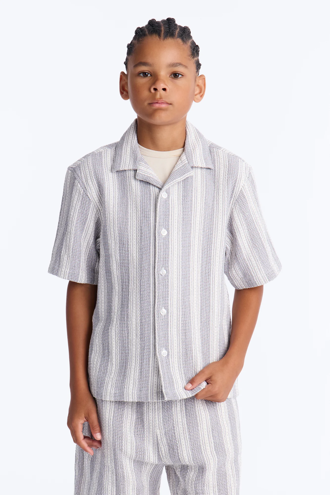 Mini Staying On Top Textured Button Down Shirt - Grey/combo
