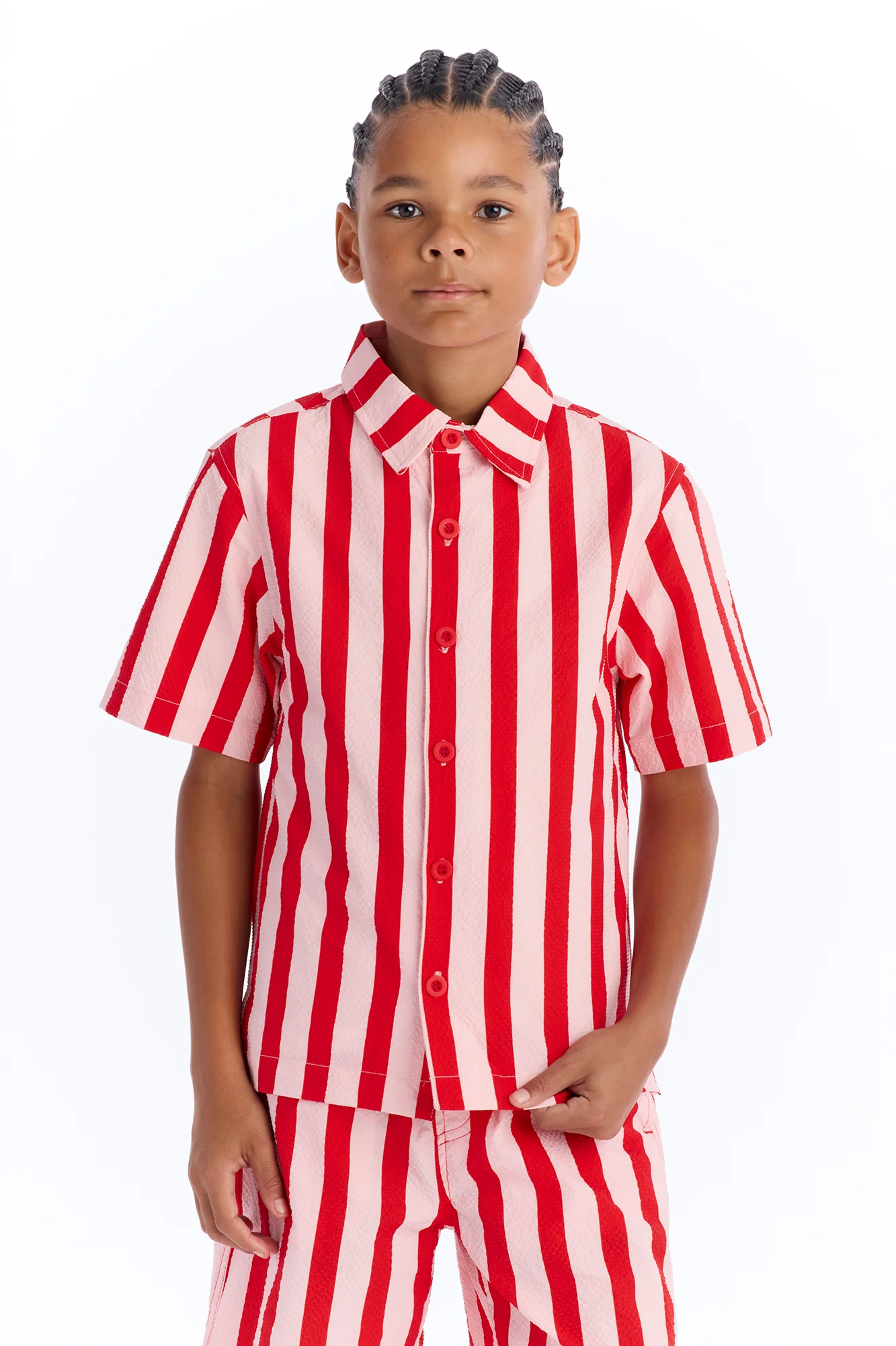 Mini Striped Party Seersucker Button Up Shirt - Red - Image 3