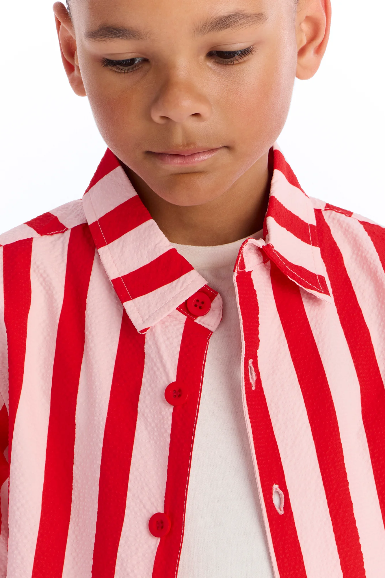 Mini Striped Party Seersucker Button Up Shirt - Red - Image 4
